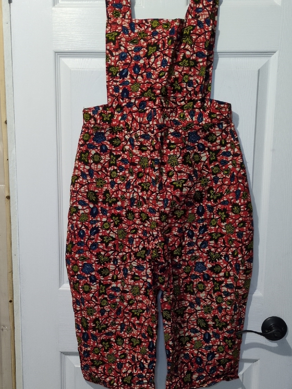 Handmade Floral Print Red Women's Overall Jumpsuit Size Small Quirky Fun Pocket